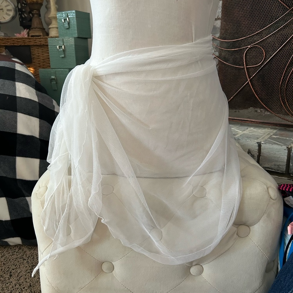 3/$15 sale w ❤️White Sheer Self Tie Beach Cover up Wrap Around Skirt Sk009477